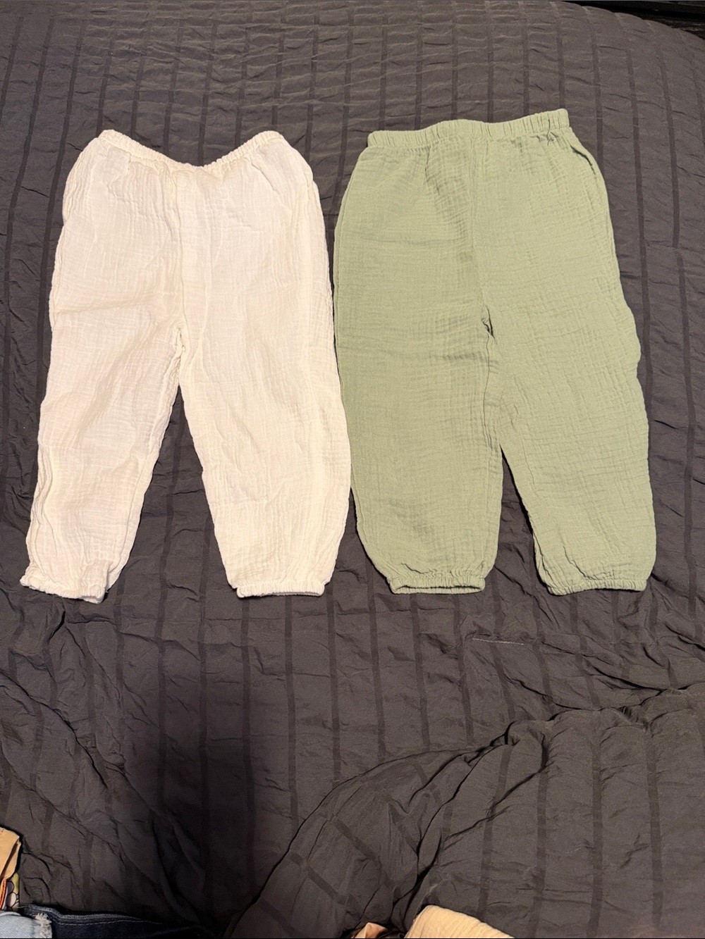 SHEIN White and Sage Green Gauze Jogger Pants - 2 Pack